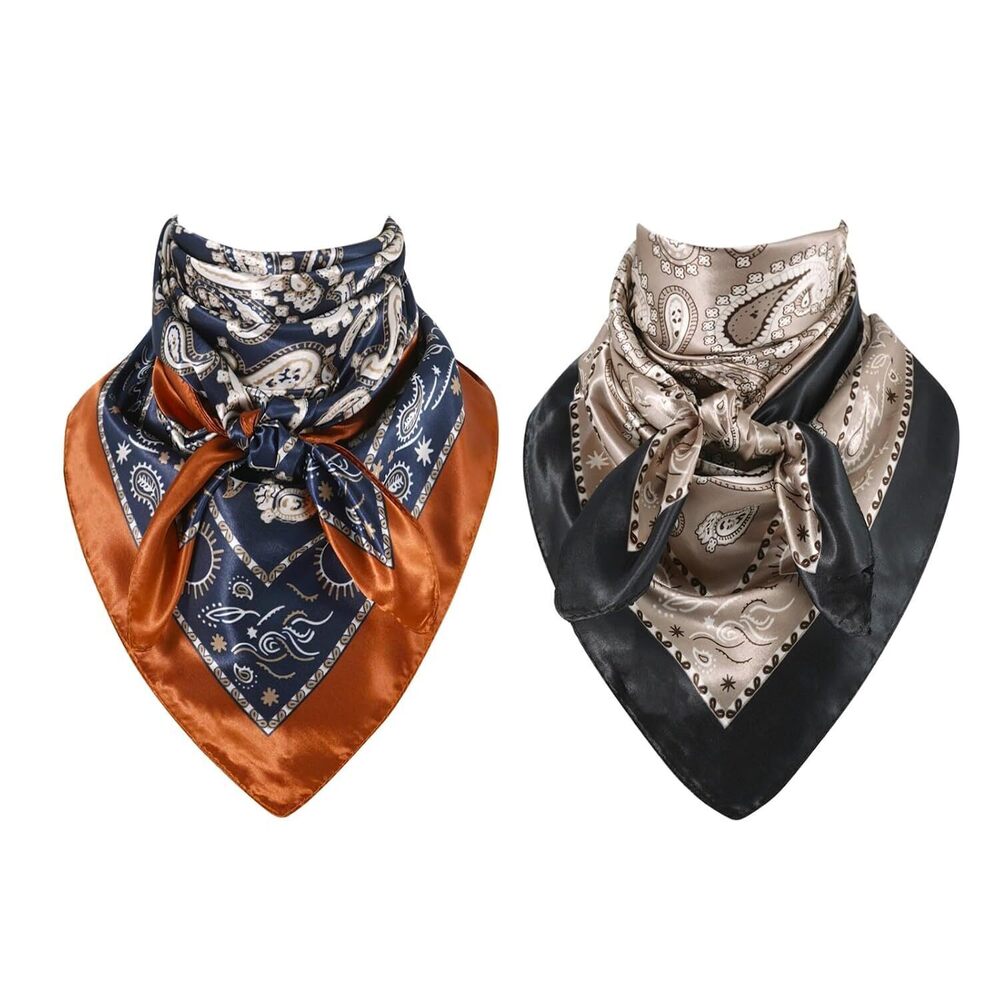 Mens Wild Rag 2 Pack, Western Scarves Cowboy, Silk Feel Bandana Square